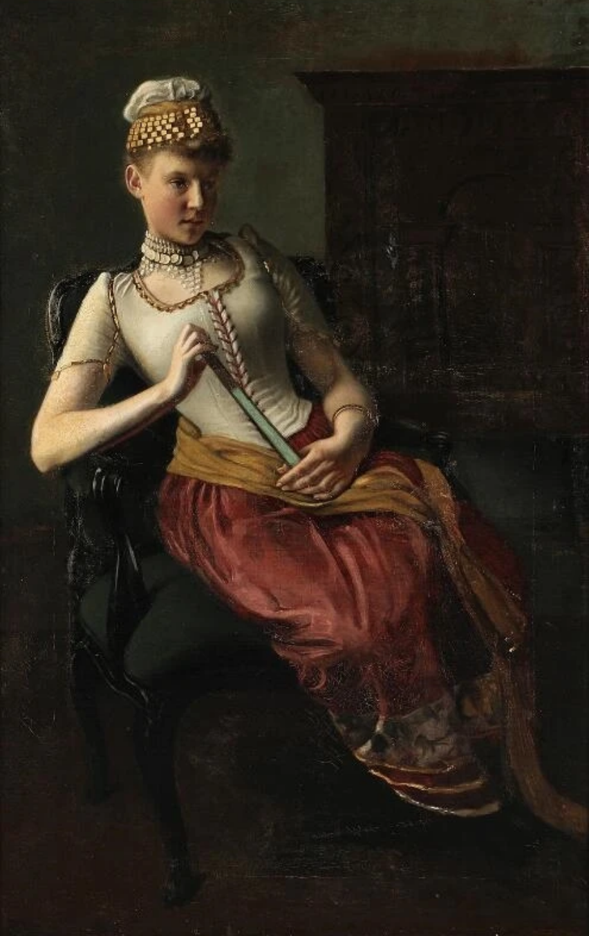 Portrait of a Young Woman Sitting with a Fan