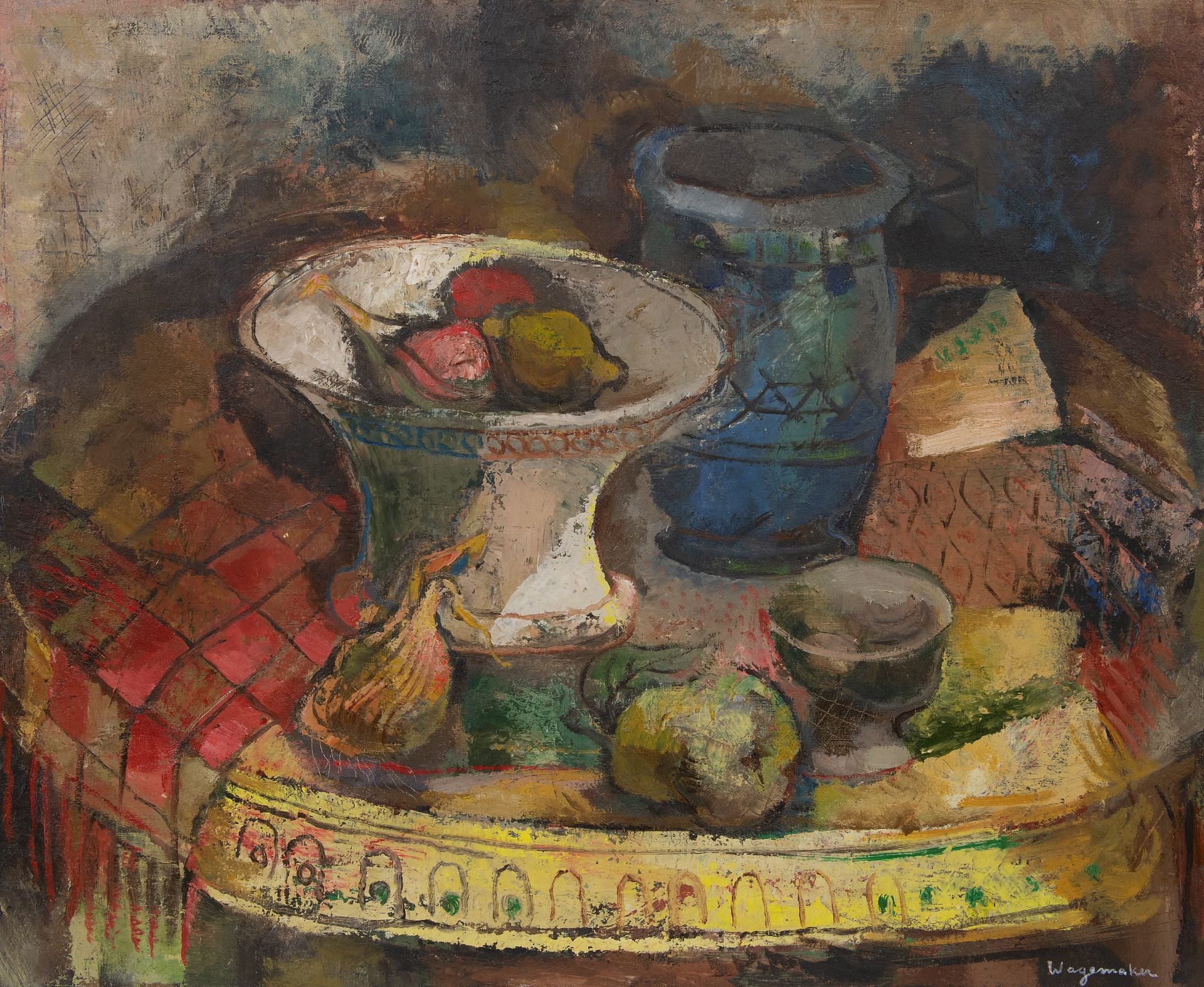 A still life with Vases and Fruit