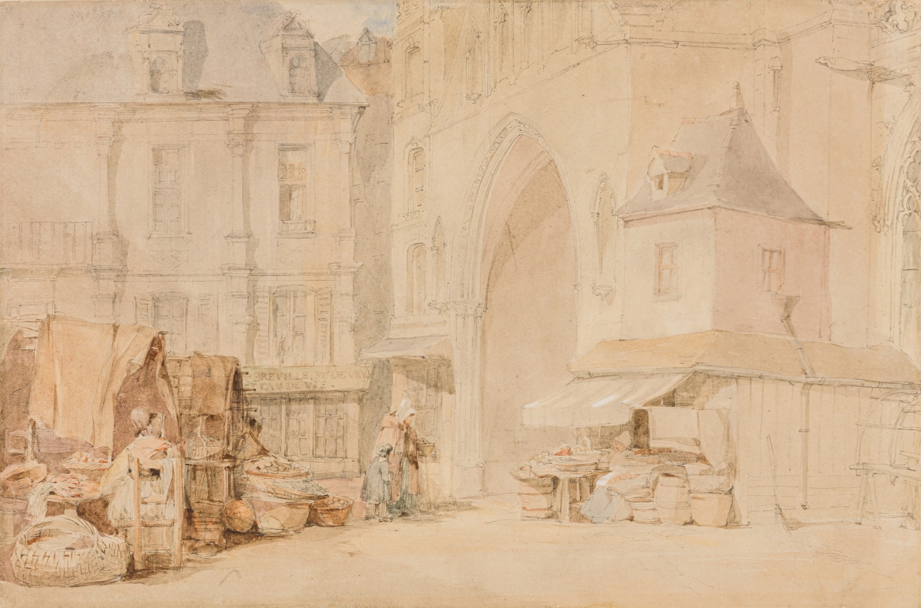 Market scene in Normandy, possibly Saint-Lo