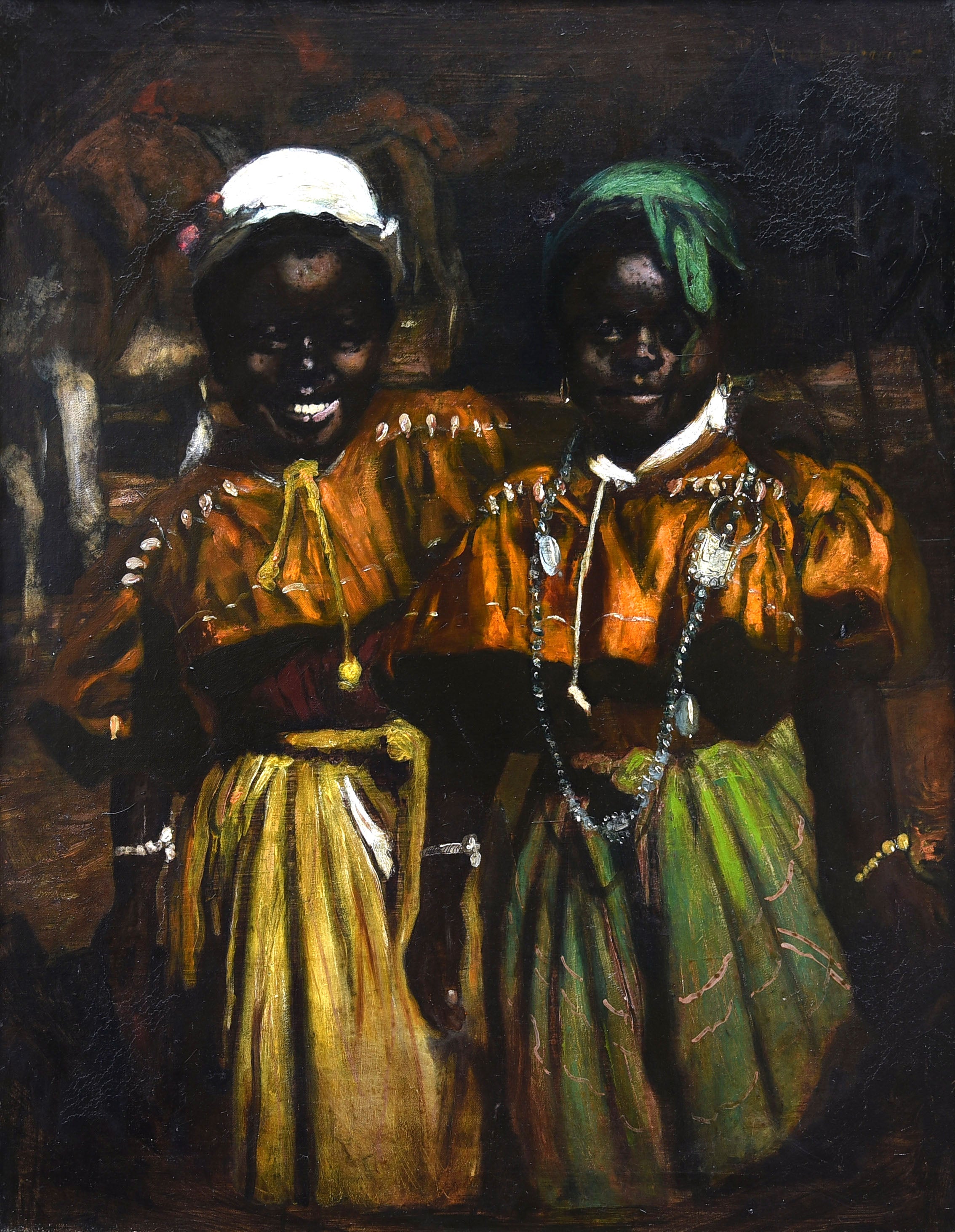 Two Creole girls in Colorful Folk Costumes