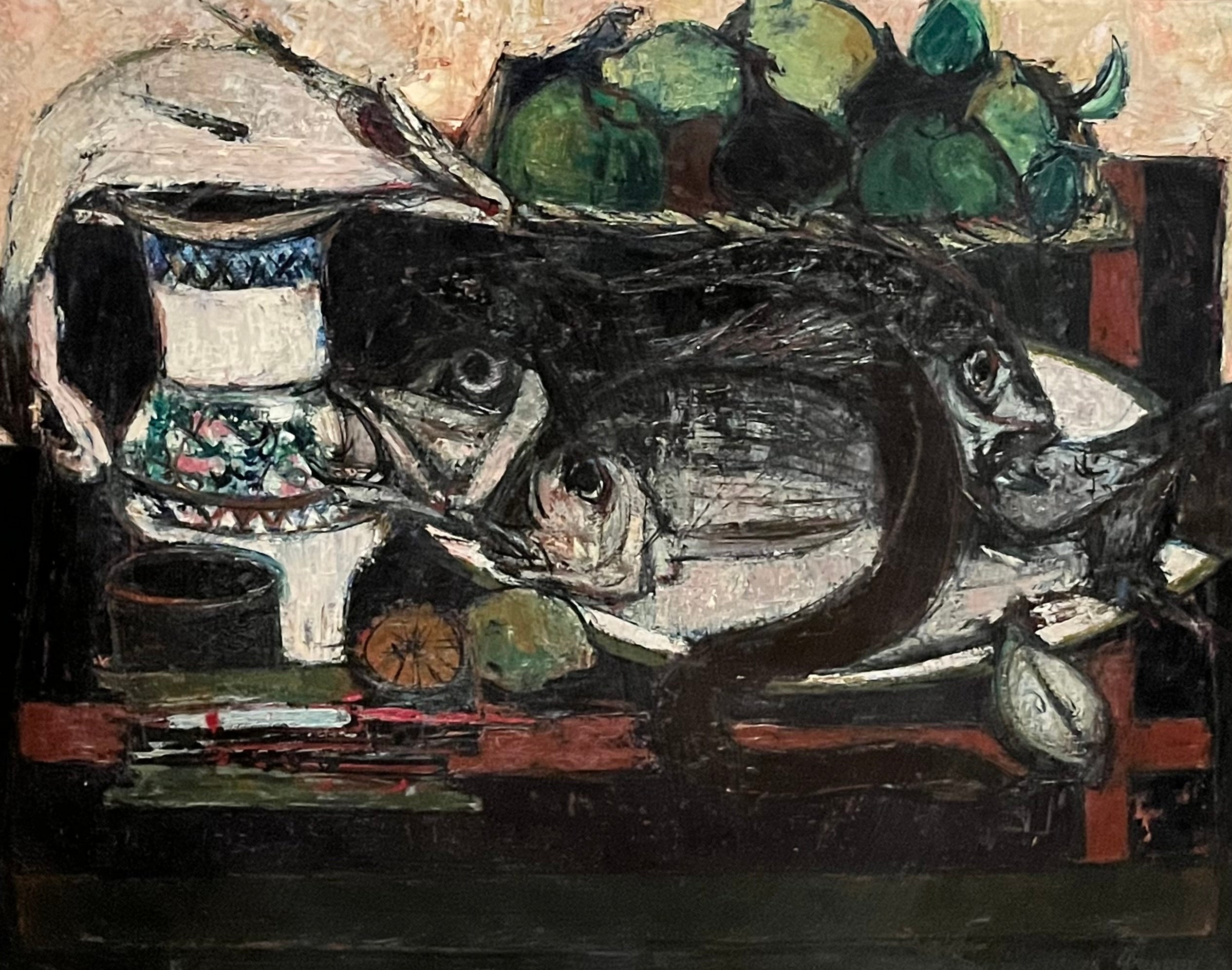 Still life with fruits and fish, 1955